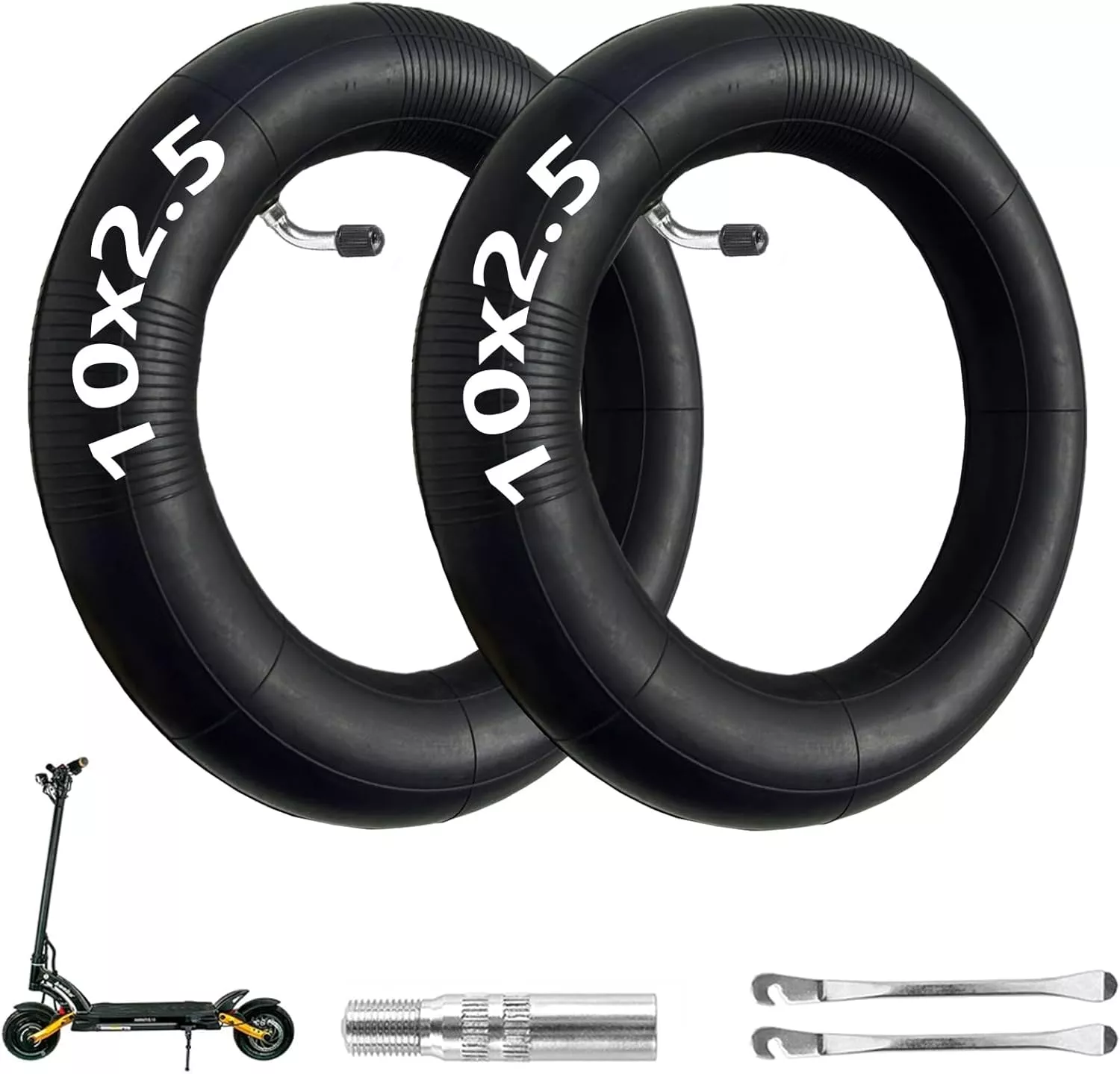 10×2.5 Scooter Tire Tube, 10 inch Tires Replacement, Replacement Inner Tubes, with 90-Degree Bent Valve, for Hiboy S2 SE Nanrobot D4 Plus D6+ Gotrax Gmax Ultra Mantis 10 Pro SE Zero 10X VSETT Scooter (2 Pack)